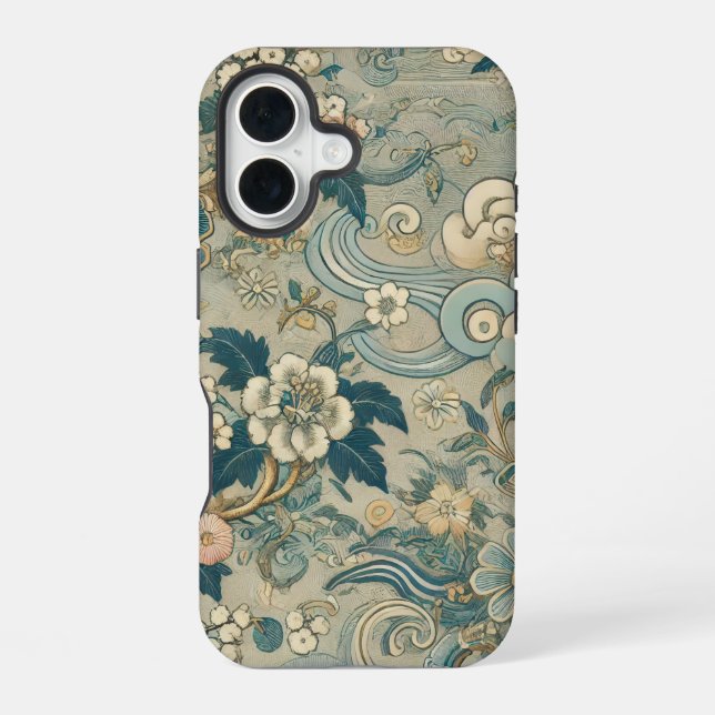 Oriental Garden Pattern iPhone 16 Case (Back)