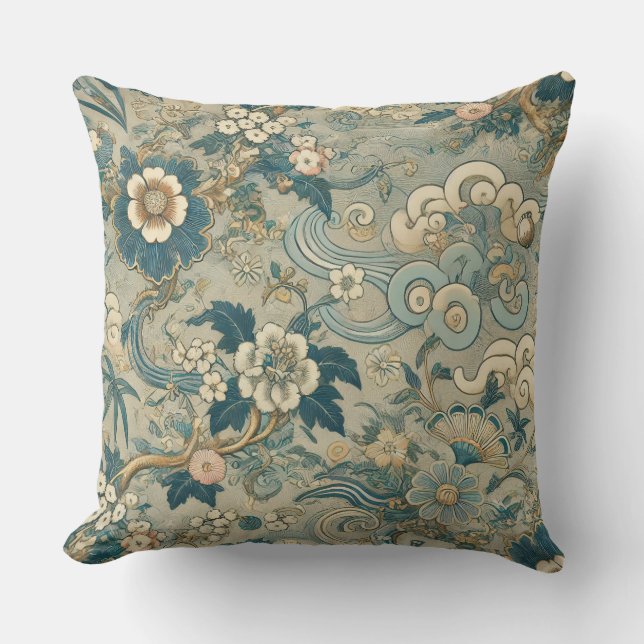 Oriental Garden Pattern Throw Pillow (Front)