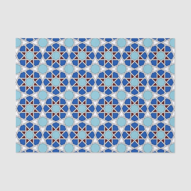 Oriental geometric Moroccan pattern in blue Tissue Paper (Front)