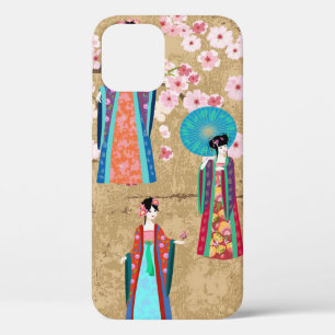 Oriental girl in retro costumejapanese, chinese, a iPhone 12 case