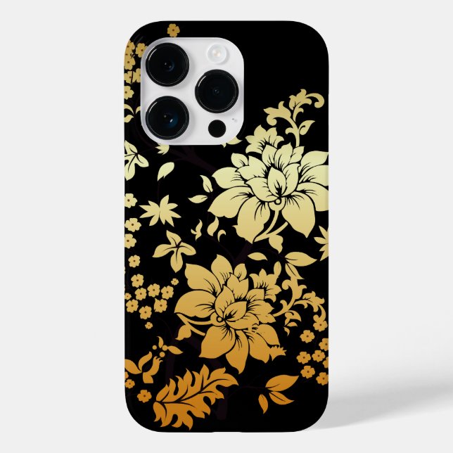 Oriental Golden Flowers on Black Case-Mate iPhone Case (Back)