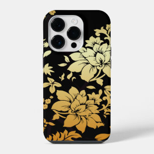 Oriental Golden Flowers on Black iPhone 14 Pro Case