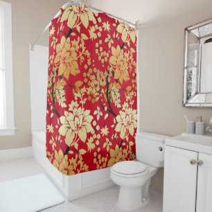 Oriental Golden Flowers on Red