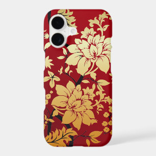 Oriental Golden Flowers on Red
