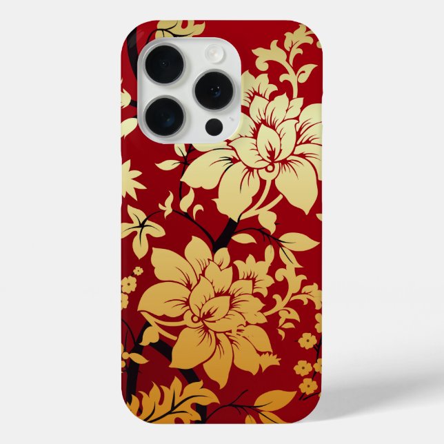 Oriental Golden Flowers on Red Case-Mate iPhone Case (Back)