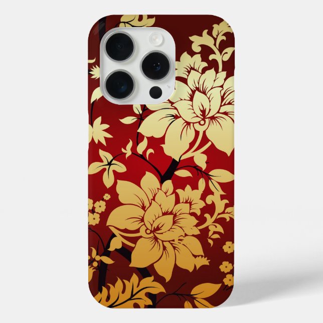 Oriental Golden Flowers on Red Case-Mate iPhone Case (Back)