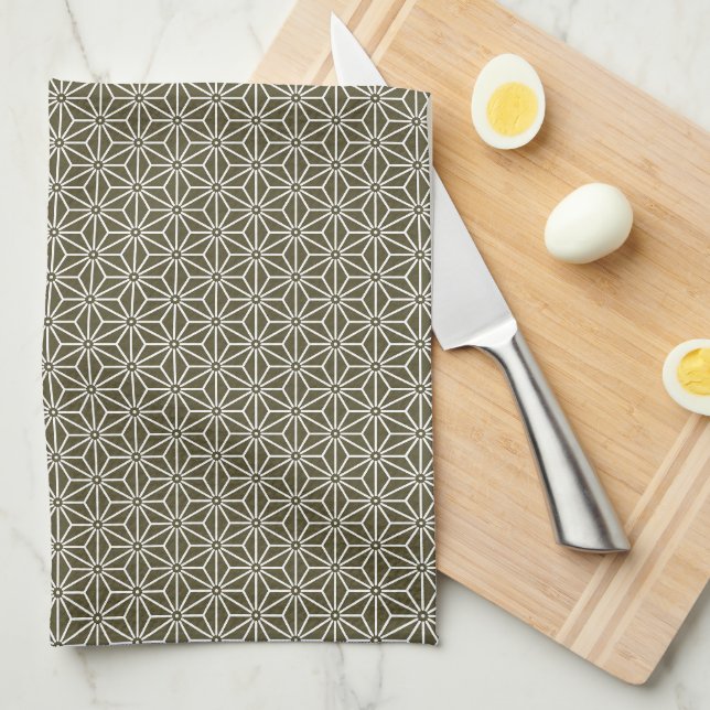 Oriental Green Matsuba Asanoha Japan Pattern Kitchen Towel (Quarter Fold)
