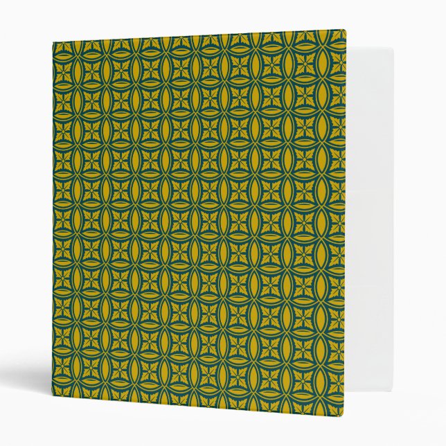 Oriental Green Mustard Japan Rosette Pattern Binder (Front/Inside)