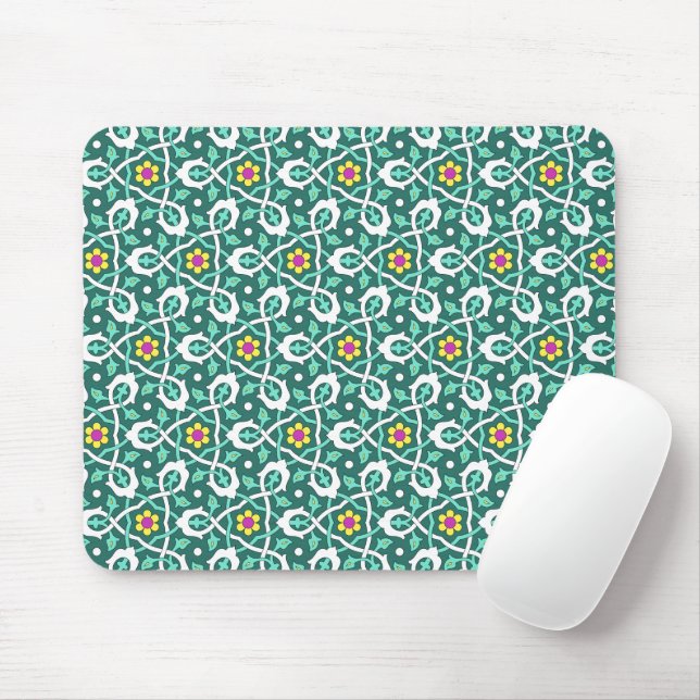 Oriental Green White Ottoman Turkish Vine Pattern Mouse Pad (With Mouse)