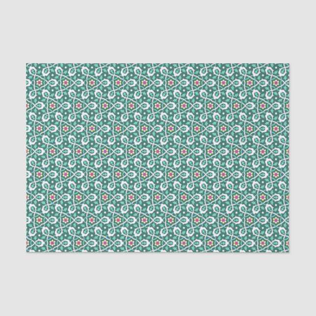 Oriental Green White Ottoman Turkish Vine Pattern Tissue Paper (Front)