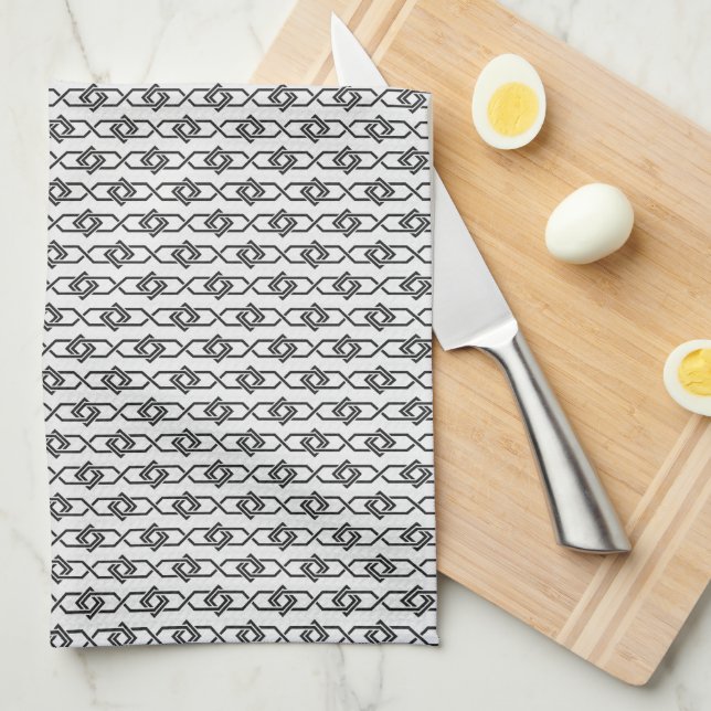 Oriental Grey White Japan Yukata Geometric Pattern Kitchen Towel (Quarter Fold)