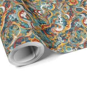 oriental inspired intricate floral pattern wrapping paper