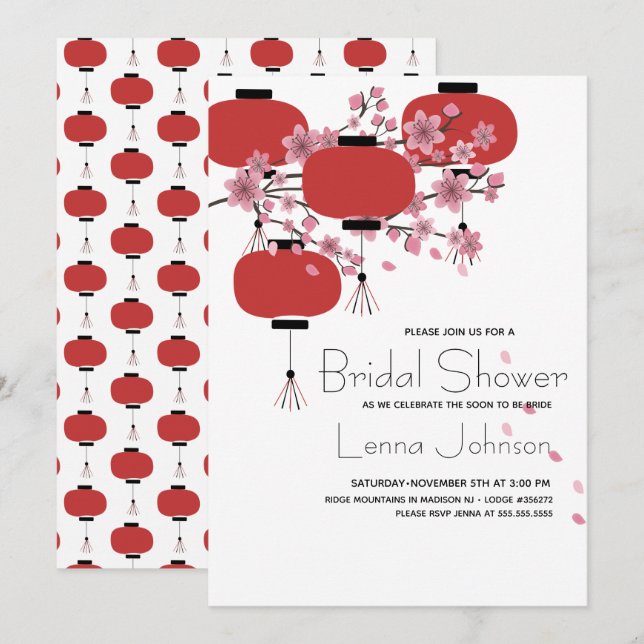 Oriental Japanese Chinese Lamp Sakura Bridal  Invitation (Front/Back)