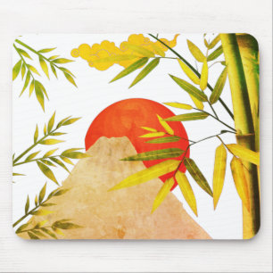 Oriental Japanese Mountain Sunrise With Bamboo Mouse Pad