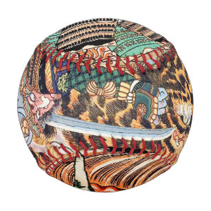 Oriental japanese samurai tiger and demon vintage baseball