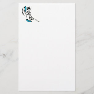 Oriental Lady with blue fans Stationery