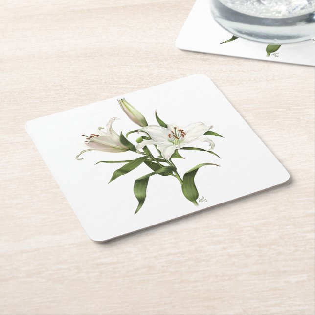 Oriental Lily - Siberia Square Paper Coaster (Angled)