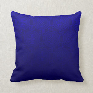 Oriental Long Life Symbol jacquard   cobalt Throw Pillow