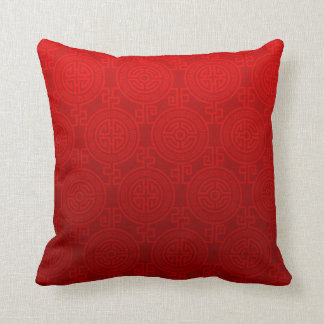 Oriental Long Life Symbol jacquard | red Throw Pillow