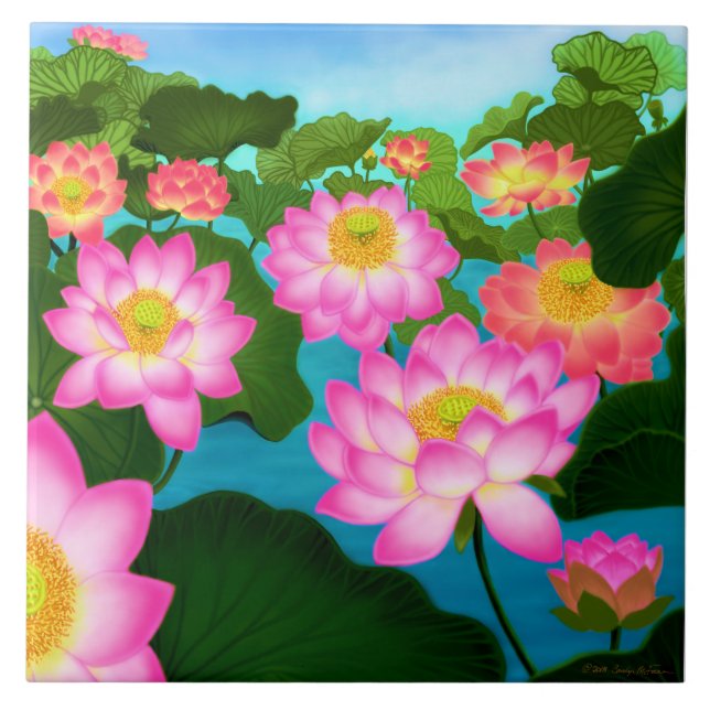 Oriental Lotus Garden Tile (Front)
