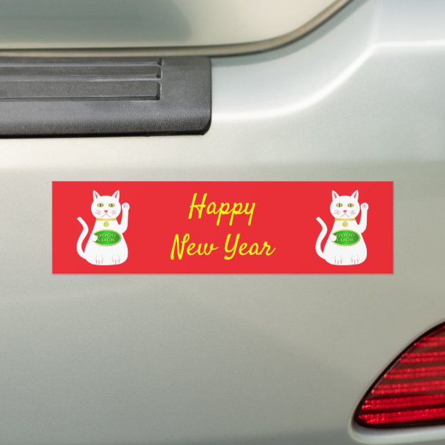 Oriental Lucky Cat Chinese New Year Custom Bumper Sticker (On Car)