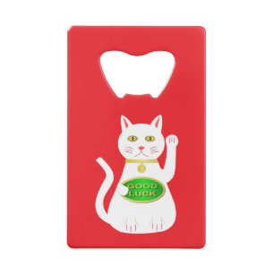 Oriental Lucky Cat Custom Name Credit Card Bottle Opener