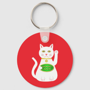 Oriental Lucky Cat Custom Name Keychain
