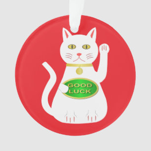 Oriental Lucky Cat Custom Name Ornament