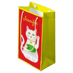 Oriental Lucky Cat Custom Name Small Gift Bag