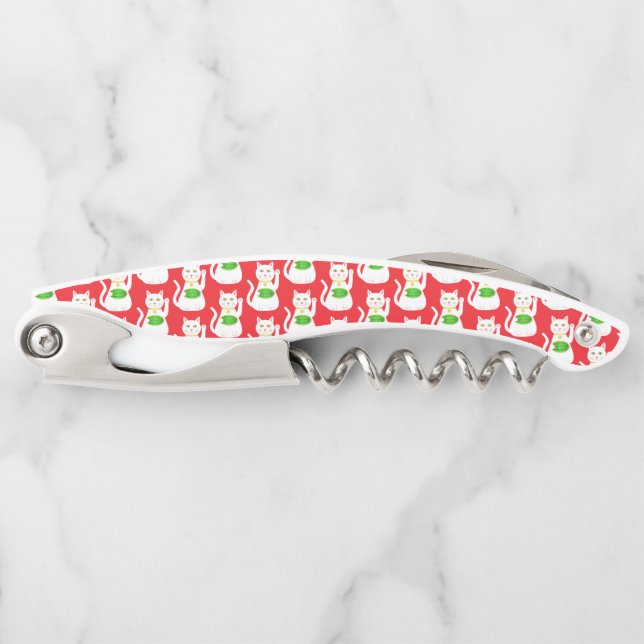 Oriental Lucky Cat Patterned Corkscrew (Front)