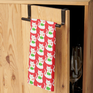 Oriental Lucky Cat Patterned Kitchen Towel