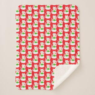 Oriental Lucky Cat Patterned Sherpa Blanket