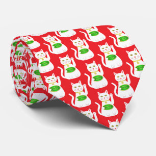 Oriental Lucky Cat Patterned Tie