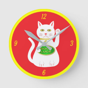 Oriental Lucky Cat Round Clock