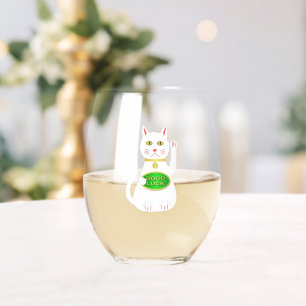 Oriental Lucky Cat Stemless Wine Glass