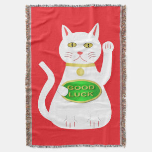 Oriental Lucky Cat Throw Blanket