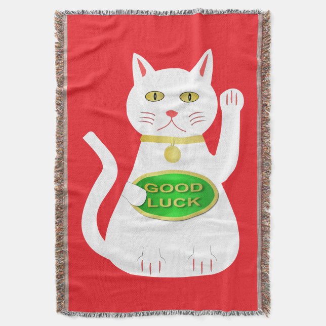 Oriental Lucky Cat Throw Blanket (Front Vertical)