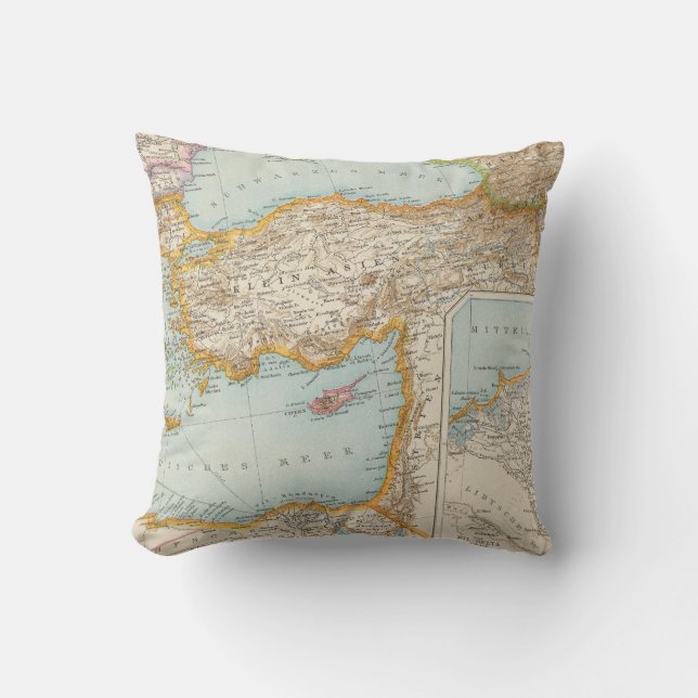 Oriental Mediterranean Map Throw Pillow (Front)