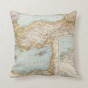 Oriental Mediterranean Map Throw Pillow