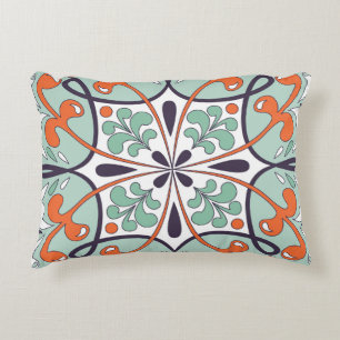 Oriental Moroccan Tile Floral Design Accent Pillow