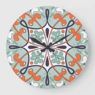 Oriental Moroccan Tile Floral Design Large Clock