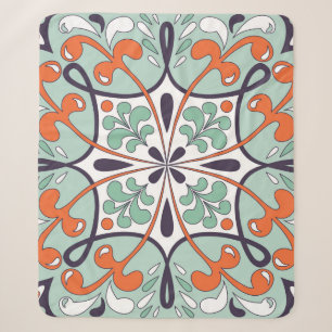 Oriental Moroccan Tile Floral Design Sherpa Blanket