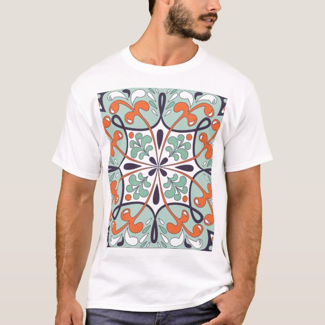 Oriental Moroccan Tile Floral Design T-Shirt (Front)