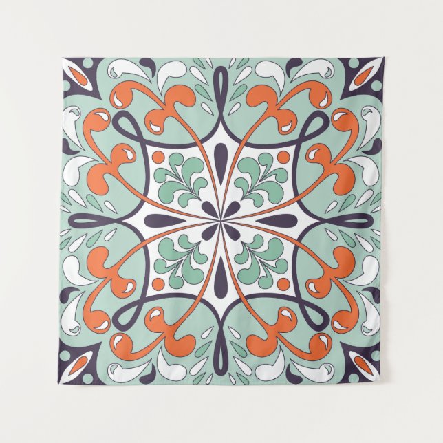 Oriental Moroccan Tile Floral Design Tapestry (Front)