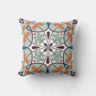Oriental Moroccan Tile Floral Design Throw Pillow