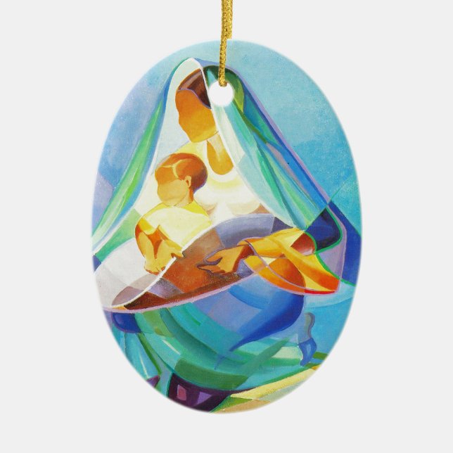 Oriental nativity scene, Mary, Jesus Ceramic Ornament (Front)