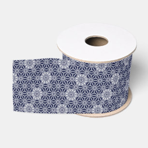 Oriental Navy Blue Star Asanoha Japan Pattern Grosgrain Ribbon