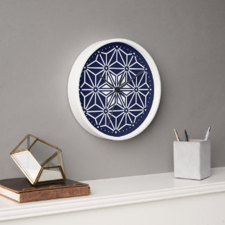 Oriental Navy Blue White Asanoha Japan Pattern Clock