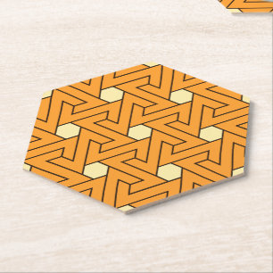Oriental Orange Beige Triangle Spirals Egyptian Paper Coaster