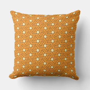 Oriental Orange Beige Triangle Spirals Egyptian Throw Pillow